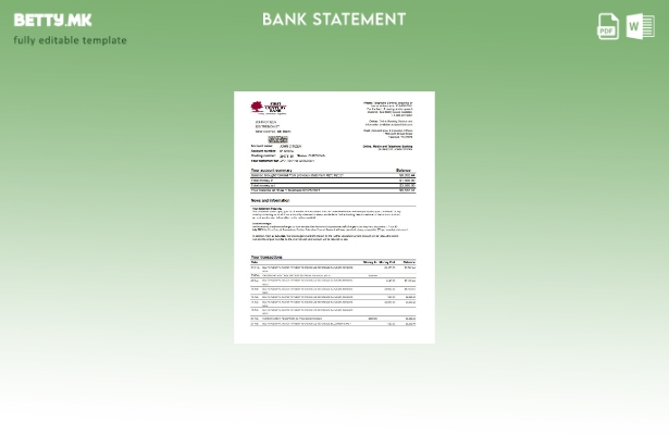 модерен стил USA First Century банкарски извод шаблон ексел