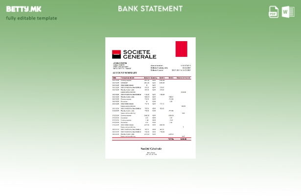 модерен стил, Шаблон ексел за банкарски извод од Франција Сосиете Женерал