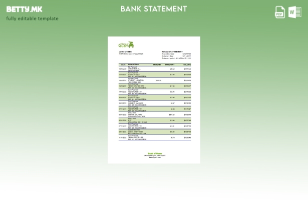 модерен стил, шаблон ексел за банкарски извод од Банка на Палау во Гуам