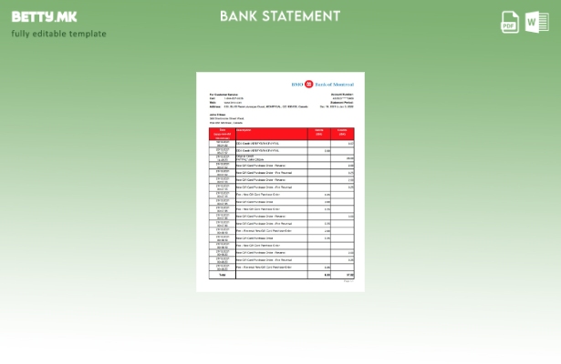модерен стил, шаблон ексел за банкарски извод од банка на Канада, банка во Монтр