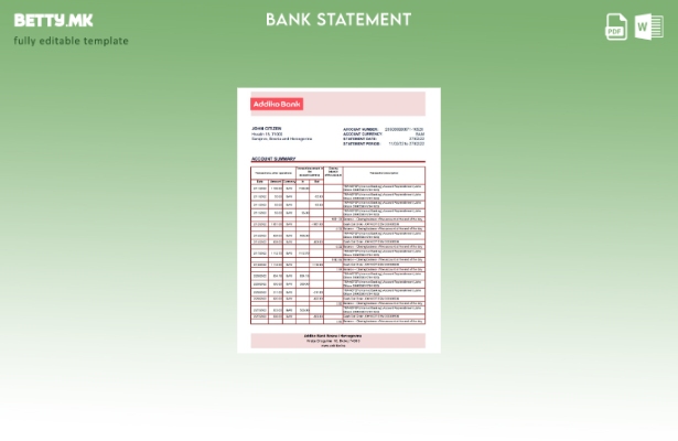 модерен стил, шаблон ексел за извод од банка Адико од Босна и Херцеговина