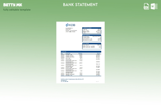 модерен стил, шаблон ексел за извод од банка во Јужна Кореја KDB