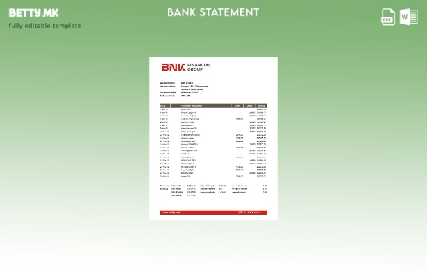 модерен стил, шаблон ексел за извод од банка на Јужна Кореја BNK