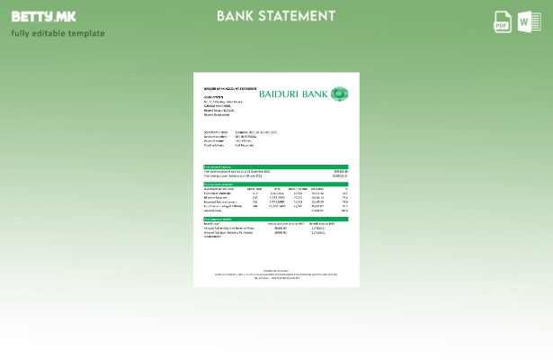 модерен стил, шаблон ексел за извод од банка на Брунеи Бајдури