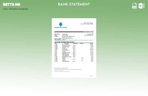 модерен стил, шаблон ексел за извод од банка на Република Гренада