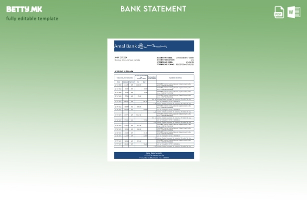 модерен стил, шаблон ексел за извод од банка на Сомалија Амал