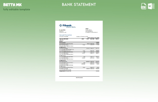 модерен стил, шаблон ексел за извод од банка на Guinea Fibank