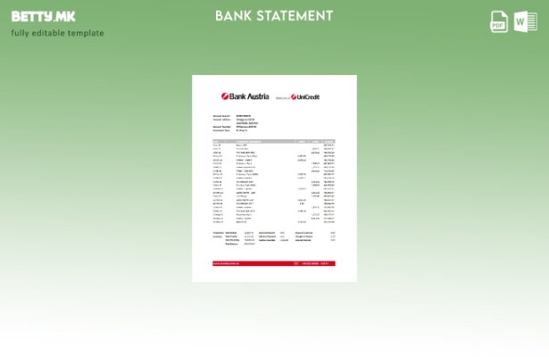 модерен стил, шаблон за ексел банкарски извод на Austria Bank Austria