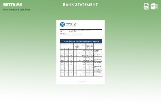 модерен стил, шаблон за ексел банкарски извод од Јужна Кореја Шинхан
