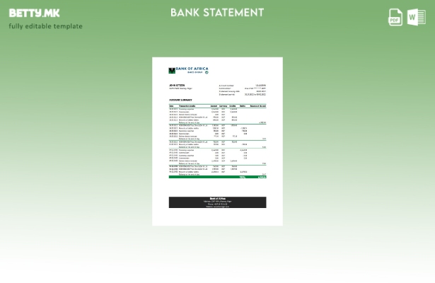 модерен стил, шаблон за ексел банкарски извод од банка на Нигер Банка на Африка