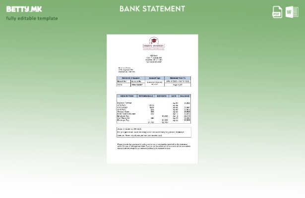 модерен стил, шаблон за збор за извод од банка во Канада ММ