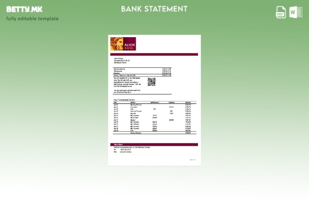 модерен стил, шаблон за збор за извод од банка, Полска Alior