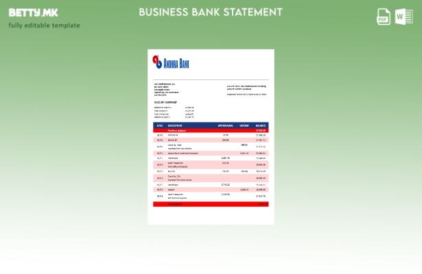 Модерен стил Андра деловен извод од банка Шаблон за формат Word и PDF