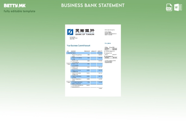 Модерен стил Деловната изјава на Банката на Тијанџин за Word и PDF Шаблон