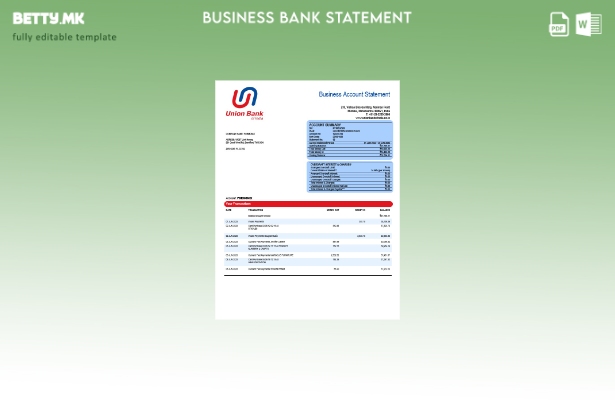 Модерен стил Деловната изјава на Union Bank of India Шаблон Word и PDF