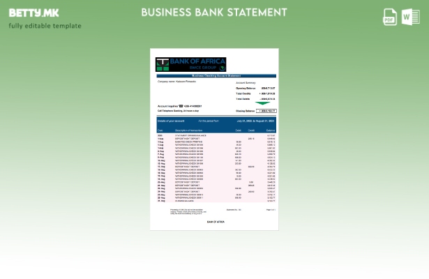 Модерен стил Извештај за претпријатие за сметка на Банката на Африка Шаблон Word