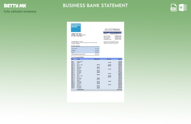 Модерен стил Извод на банкарска организација на Голдман Сакс Шаблон Word и PDF