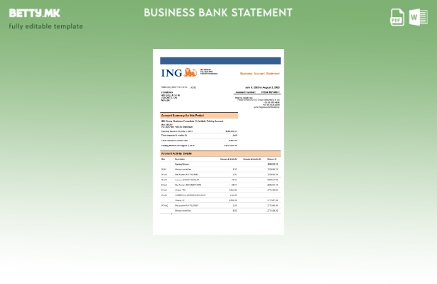Модерен стил Извод на банкарска сметка на ING Group Шаблон Word и PDF