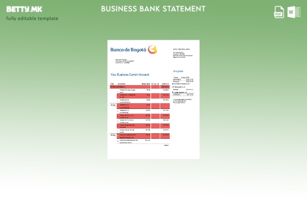 Модерен стил Извод на претпријатие за сметка на Banco de Bogotá Шаблон Word и PD