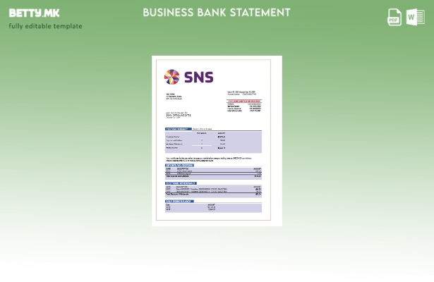 Модерен стил Извод на претпријатие за сметка на SNS банка Шаблон Word и PDF