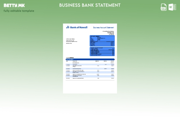 Модерен стил Извод на фирмата на банката на Хаваи за Word и PDF шаблон