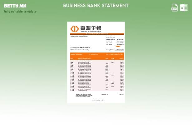 Модерен стил Извод од Тајванска деловна банка Шаблон Word и PDF