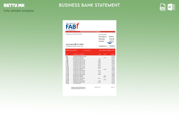 Модерен стил Изјава на компанијата FAB банка Шаблон Word и PDF
