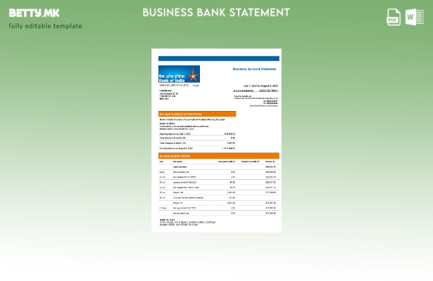 Модерен стил Компанија на Банката на Индија што проверува извод од сметката Шабл