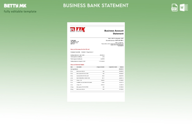Модерен стил ТТК изјава за деловна сметка Шаблон за Word и PDF Шаблон ().