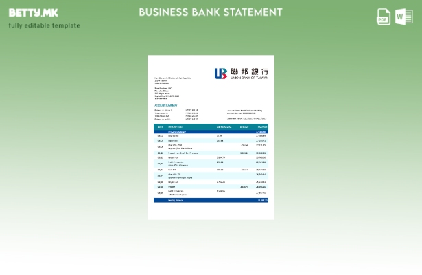 Модерен стил Унион Банката на Тајван Извештај за сметка на компанија Шаблон Word