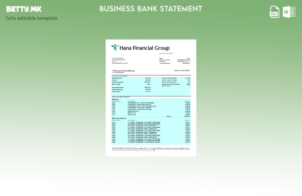 Модерен стил Хана Финансиска Група за извод од банка, шаблон Word и PDF