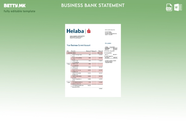 Модерен стил извод на цврста сметка на Helaba Bank Шаблон Word и PDF