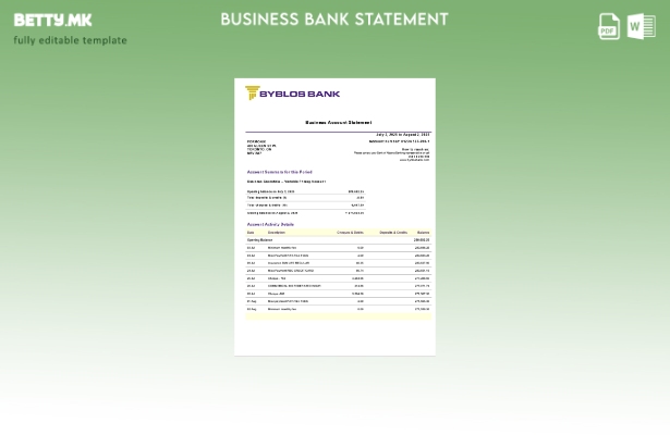 Модерен стил на Библос деловен банкарски извод Шаблон Word и PDF формат ().