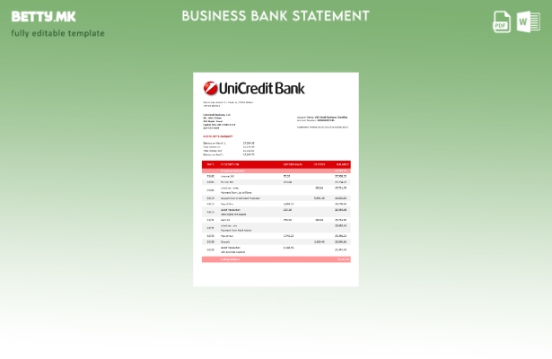 Модерен стил на Уникредит банка корпоративна изјава Word и PDF шаблон