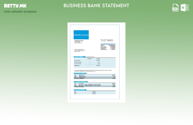 Модерен стил на Чарлс Шваб, деловен извод од банка, шаблон Word и PDF