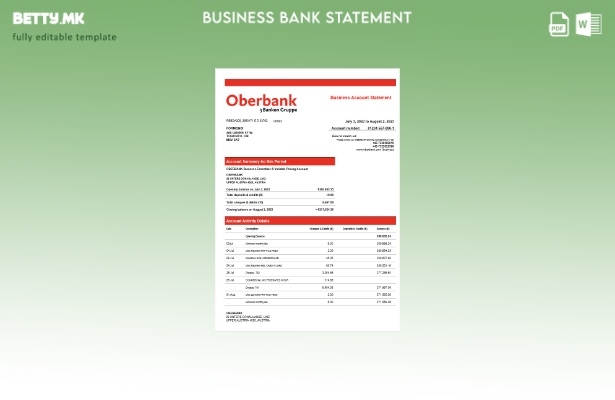 Модерен стил на компанијата Обербанк за проверка на изводот на сметката Word и P
