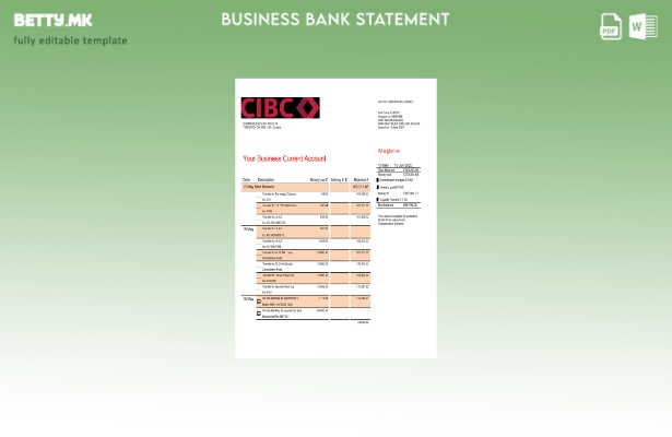 Модерен стил на компанијата CIBC Bank што го проверува изводот на сметката Шабло