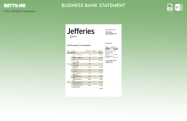 Модерен стил на компанијата Jefferies Bank што проверува извод на сметката Word