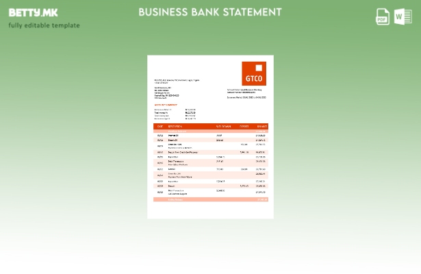 Модерен стил на организацијата на GT Bank што проверува извод од сметката Шаблон