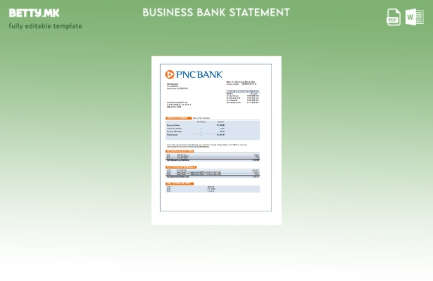 Модерен стил на фирмата PNC банка што проверува извод на сметката Word и PDF Шаб