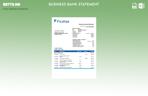 Модерен стил на Banco Ficohsa за деловна банкарска изјава Шаблон Word и PDF форм