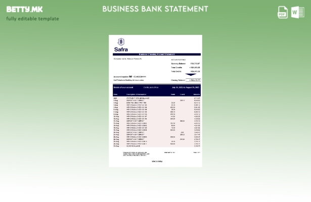Модерен стил на Banco Safra деловна изјава Шаблон Word и PDF