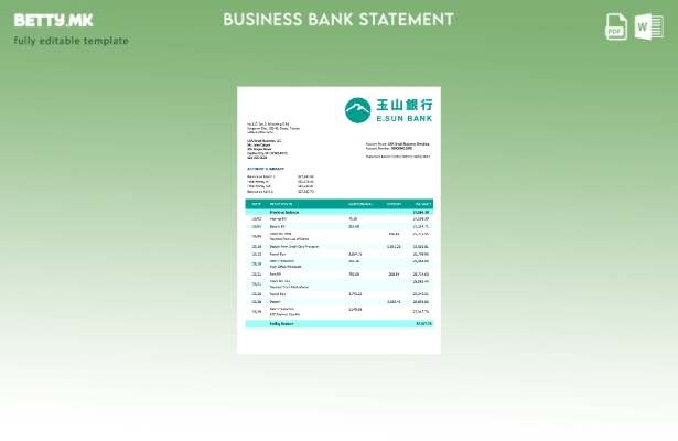 Модерен стил на E.SUN Commercial Bank Деловна изјава за Word и PDF Шаблон