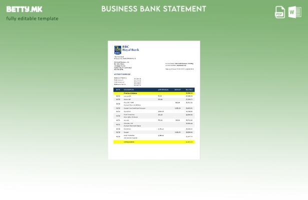 Модерен стил на RBC Royal Bank за проверка на извод на сметката Word и PDF шабло