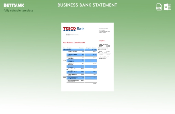 Модерен стил на Tesco Bank Деловна изјава за шаблон Word и PDF