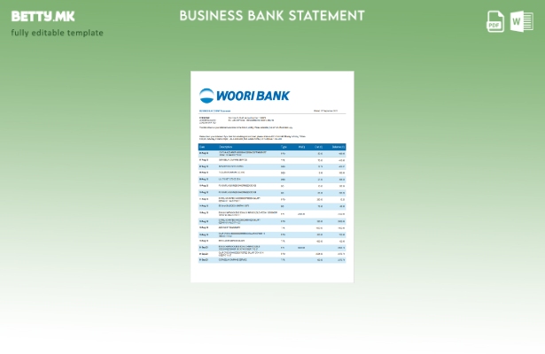 Модерен стил на Woori Bank Деловната изјава за Word и PDF Шаблон