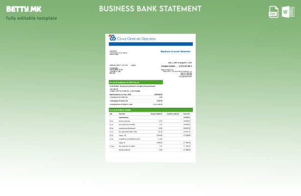 Модерен стил Caixa Geral de Depósitos деловен извод од банка за Word и PDF шабло