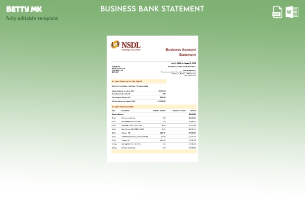 Модерен стил NSDL цврста изјава за сметка Шаблон Word и PDF формат