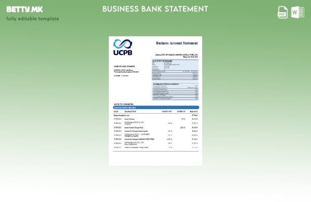 Модерен стил UCPB банка изјава за компанија Шаблон Word и PDF формат