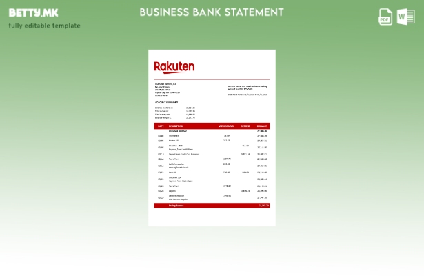 модерен стил Јапонски Ракутен изјава за деловна сметка Шаблон Word и PDF